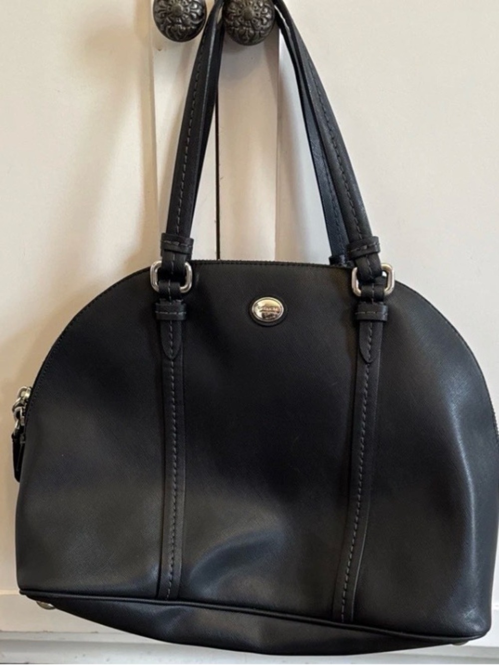 Coach  Black Women's Tote Handbag leather Cora domed satchel F25671